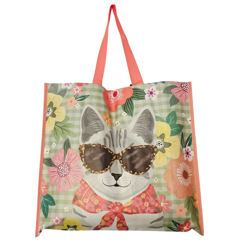 Gray Cat Sunglasses Flowers Floral Scarf Gift Tote Bag New Marshalls